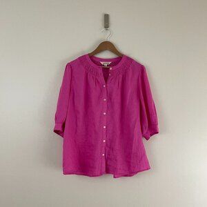 Boden Ada Linen Button Front Blouse in Pansy Pink Size 12